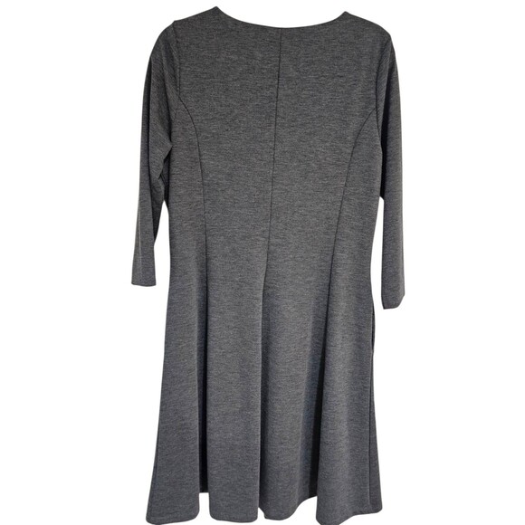 Lands End Womens Large 14-16 Fit & Flare Dress VNeck Gray Business Workwear - Picture 3 of 8